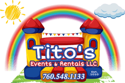 Tito's Events & Rentals logo — bounce house with rainbow